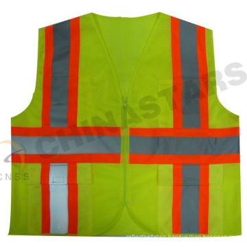 Ansi Class 2 contrasting trim tape fluorescent yellow vest with pockets